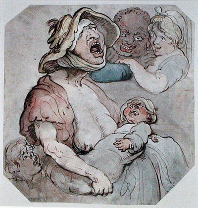 Wet Nurse Interrupted (akvarel på papir) af Thomas Rowlandson