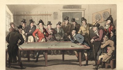 Unge engelske herrer spiller et spil billard af Thomas Rowlandson