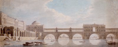 Foreslået design til en bro over Themsen ved Somerset House af Thomas Sandby