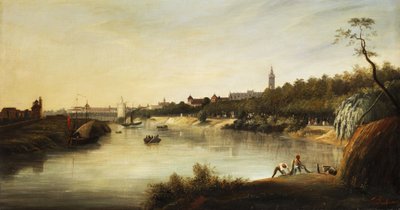 Udsigt over en engelsk (?) by af Thomas Sewell Robins