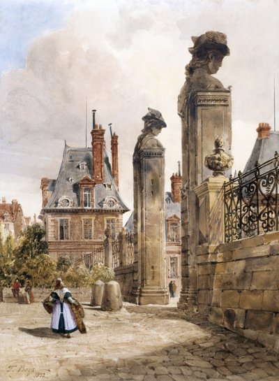 Grille Des Hermès, Porte Dauphine, Palace of Fontainebleau (akvarel med strejf af gummi arabicum på hvidt papir) af Thomas Shotter Boys
