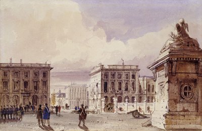 Hotel de Bellevue og Cafe d"Amitie set fra parken, Bruxelles, 1830 af Thomas Shotter Boys