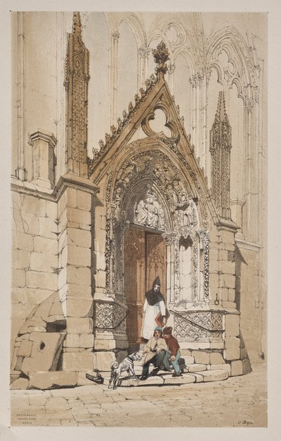 Malerisk arkitektur i Paris, Gent, Antwerpen, Rouen: Red Door, Notre Dame, Paris af Thomas Shotter Boys