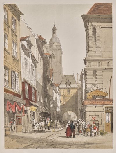 Malerisk arkitektur i Paris, Gent, Antwerpen, Rouen: Rue de la Crosse Horlogue, Rouen, Frankrig af Thomas Shotter Boys