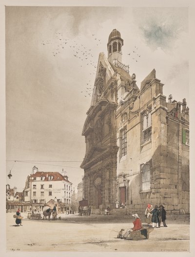 Malerisk arkitektur i Paris, Gent, Antwerpen, Rouen: St. Etienne du Mont, Paris af Thomas Shotter Boys