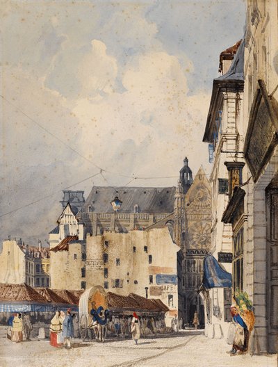 Prouvaires-gaden og Saint-Eustache-kirken (akvarel) af Thomas Shotter Boys