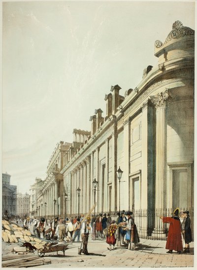 Banken ser mod Mansion House, fra den originale udsigt over London, som den er af Thomas Shotter Boys