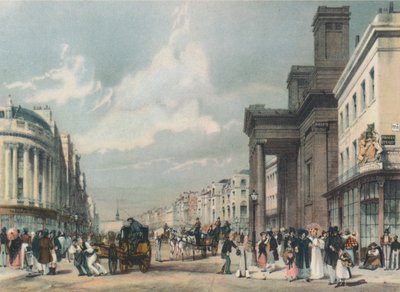 Udsigt over Regent Street mod kvadranten med Hannover-kapellet i forgrunden, 1842 af Thomas Shotter Boys