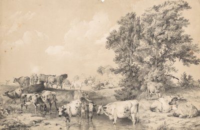 En kvægflok på en flodbred af Thomas Sidney Cooper