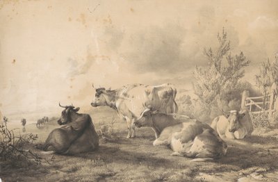 Kvæg, der ligger nær et hegn af Thomas Sidney Cooper