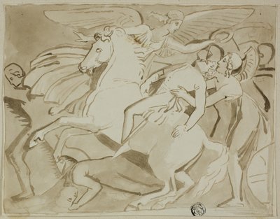 Engel lægger krans på døende soldats hoved af Thomas Stothard