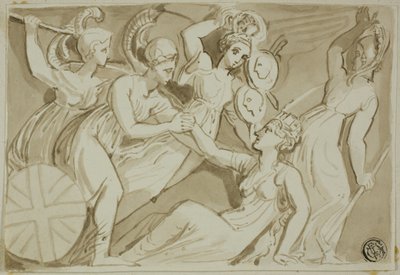 Kvindelige krigere, der kommer Britannia til hjælp af Thomas Stothard