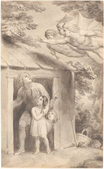 Peter og hans børn besøgt af tre flyvende figurer af Thomas Stothard