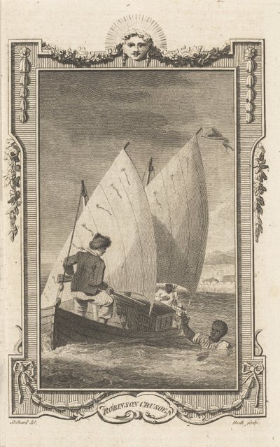 Robinson Crusoe, fra Novelists Magazine, pub. 1781 af Thomas Stothard