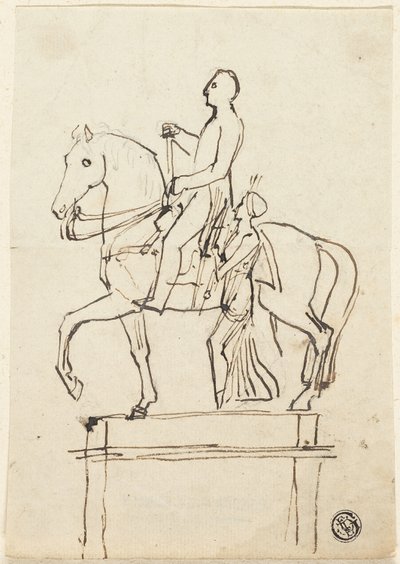 Skulptur af en rytter ledsaget af stående kvinde af Thomas Stothard
