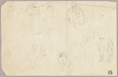 Skitser til Tristram Shandy (recto); Skitser af medaljon med siddende allegorisk figur (verso) af Thomas Stothard
