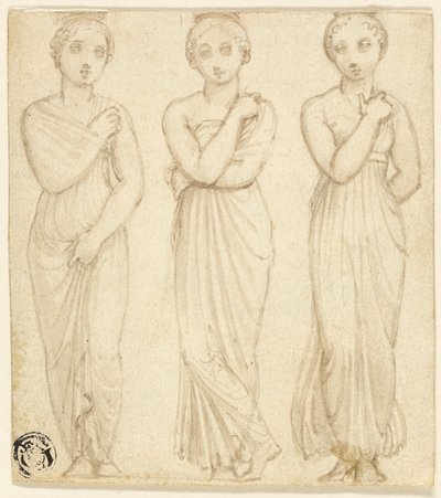 Tre draperede kvindefigurer af Thomas Stothard