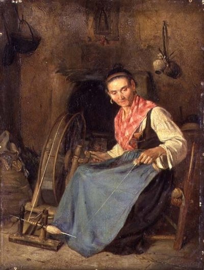 Kvinde, der spinder af Thomas Stuart Smith