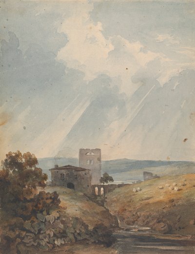 Landskab med slot, bakker og bjerge af Thomas Sully