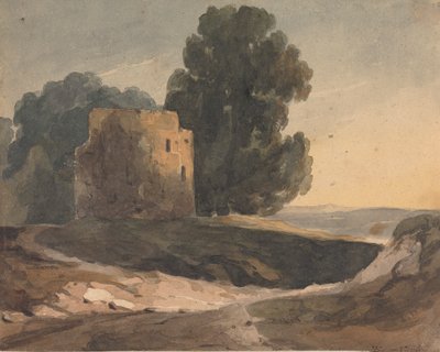 Landskab med ruineret slot, træer af Thomas Sully