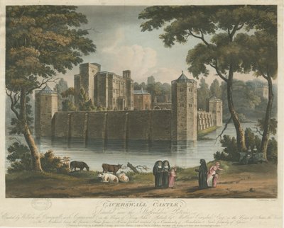 Caverswall Castle: farvet akvatintegravering, 1. februar 1817 af Thomas Sutherland
