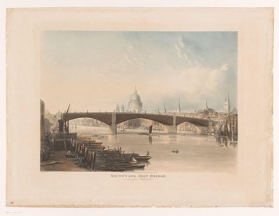 Udsigt over Southwark Iron Bridge, London Southwark Iron Bridge, set fra Bank-Side (titel på objekt) af Thomas Sutherland