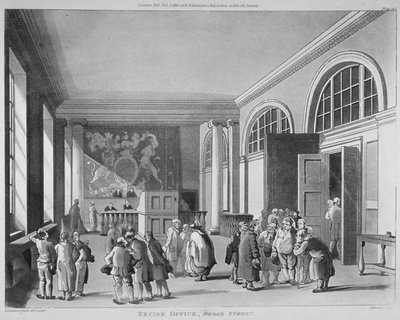 Interiør af punktafgiftskontoret, Old Broad Street, City of London, 1810 af Thomas Sutherland