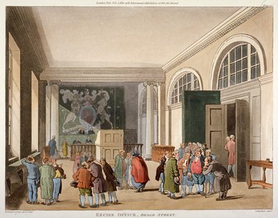Interiør af punktafgiftskontoret, Old Broad Street, City of London, 1810 af Thomas Sutherland