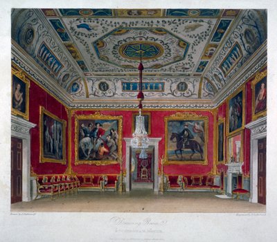 Indvendig visning af salen i Buckingham House, Westminster, London, 1817 af Thomas Sutherland
