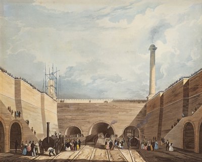 Indgangen til jernbanen ved Edge Hill, Liverpool, indgraveret af H. Pyall, 1831 (håndfarvet radering og akvatinte) af Thomas Talbot Bury
