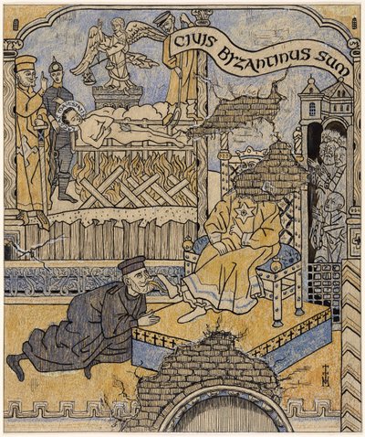 Det genopdagede vægmaleri i Justitspaladset i Byzans; Simplicissimus V/34 af Thomas Theodor Heine