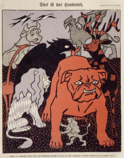Det er hundekvæget, der har bragt en så usigelig elendighed til vort fædreland og afskyes af alle anstændige tyske heraldiske dyr af Thomas Theodor Heine