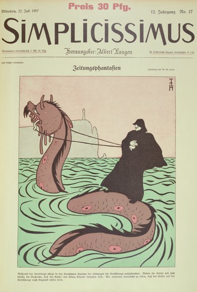 Kaiser rider Sea Snake til England, cover Illustration fra Simplicissimus af Thomas Theodor Heine