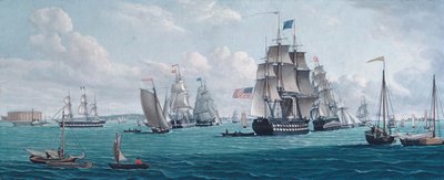Det amerikanske skib Franklin, med udsigt over New York-bugten, 1820