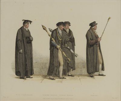Vice Chancellor, Esquire Beadle, Yeoman Beadle, Verger, graveret af J. Agar, offentliggjort i R. Ackermann