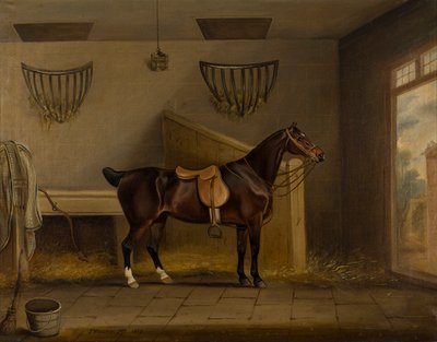 En sadlet Bay Hunter i en stald, ca. 1819 (olie på lærred) af Thomas Weaver