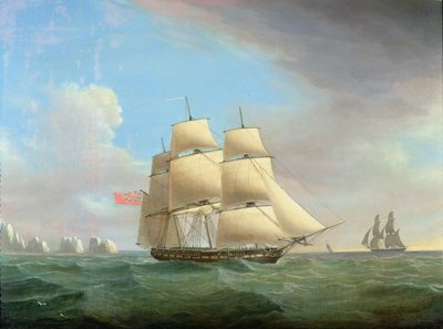 H.M. Fregatten Galatea, 38 kanoner ud for Needles, Isle Of Wight af Thomas Whitcombe