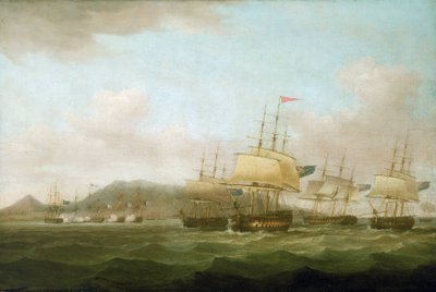 Den britiske flådes erobring af Saint Paul, nær Bourbon Island (nu Reunion Island), 21. september. af Thomas Whitcombe