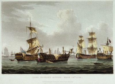 Søslaget under ledelse af Lord William Hotham (1736-1813) den 14. marts af Thomas Whitcombe
