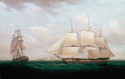 To østindienere ud for en kyst, Thomas Whitcombe, c1850 af Thomas Whitcombe