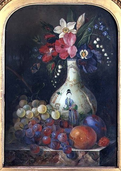Stilleben af påskeliljer og iris i en kinesisk vase af Thomas Whittle