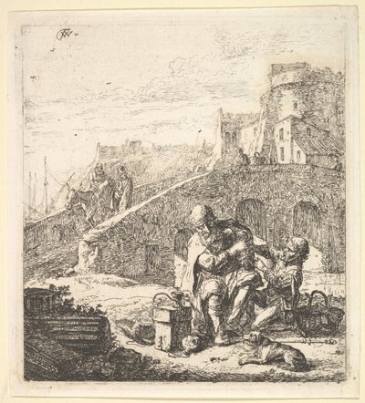Lazarillo stjæler druer fra den fattige blinde tigger, 1600-tallet. af Thomas Wijck