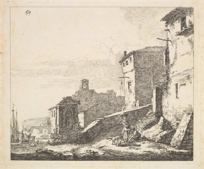 Landsbyscene med kvinde stående ved siden af en siddende mand kopi, 1600-tallet. af Thomas Wijck