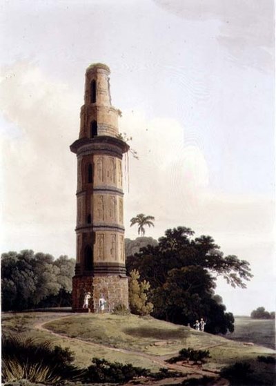 A Minar at Gour, plade XXIII af Thomas und William Daniell