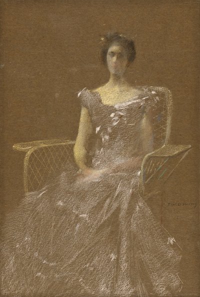 Dame i en rattanlænestol af Thomas Wilmer Dewing