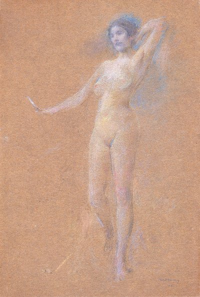 Stående nøgenfigur af en pige af Thomas Wilmer Dewing