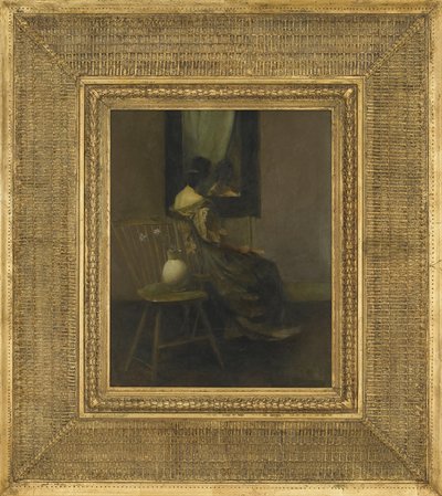The Mirror, 1907 (olie på træpanel) af Thomas Wilmer Dewing