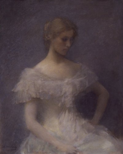 Ung pige siddende af Thomas Wilmer Dewing