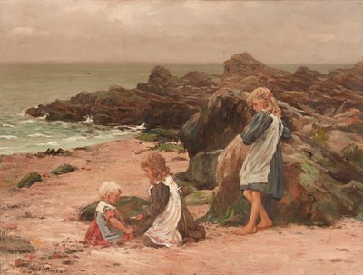 Børn på en klippestrand (olie på lærred) af Thomas Wilson