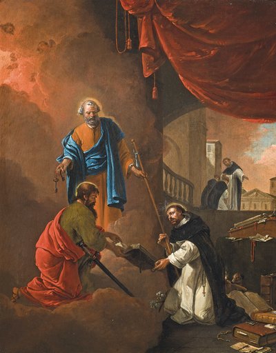 The Vision of Saint Dominic, hvor Saint Dominic velsigner to missionærbrødre udenfor af Thomas Wyck